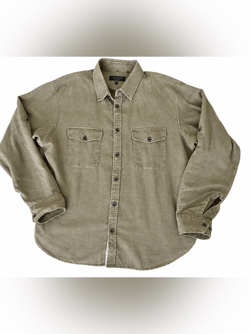 Rag & Bone New York Men's Green/Kahki Linen Long-Sleeve Shirt - XXL